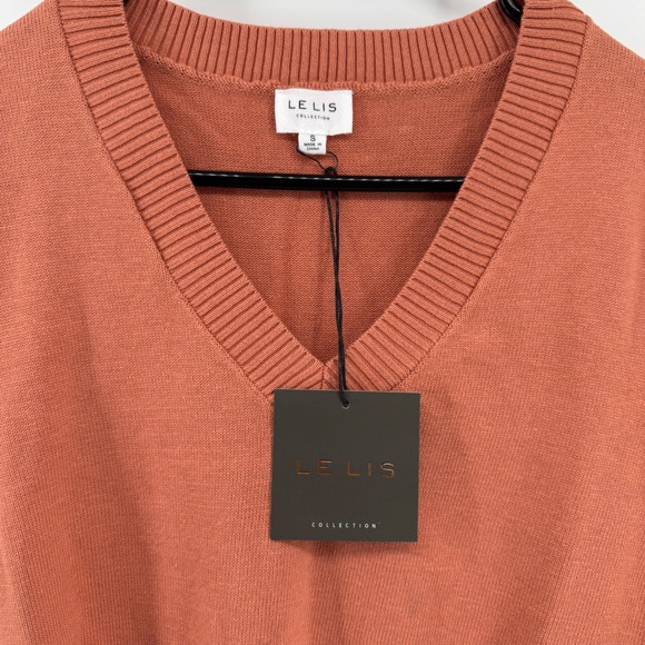 LE LIS Collection Womens S Orange/ Rust Knit V Neck‎ Sleeveless Sweater NWT - Picture 3 of 7